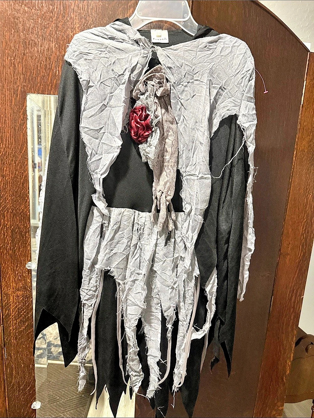 Spirit Halloween Cemetery Bride Costume Black & Gray Dress with Cape & gloves